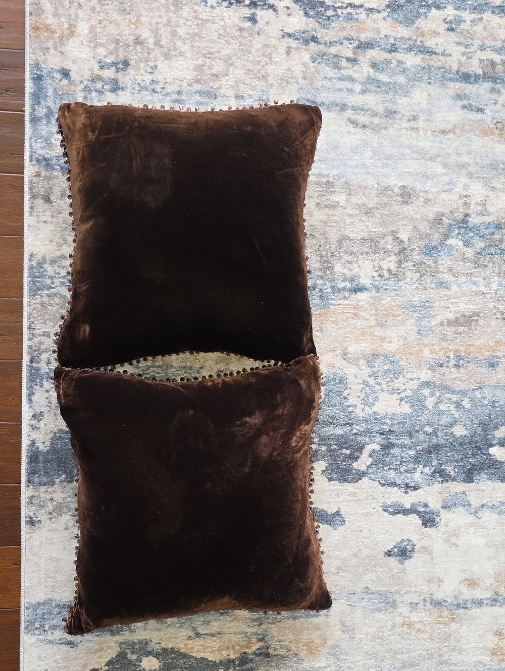 2-Plush Brown Velvet Decorative Throw Pillow W/Beads - Brand